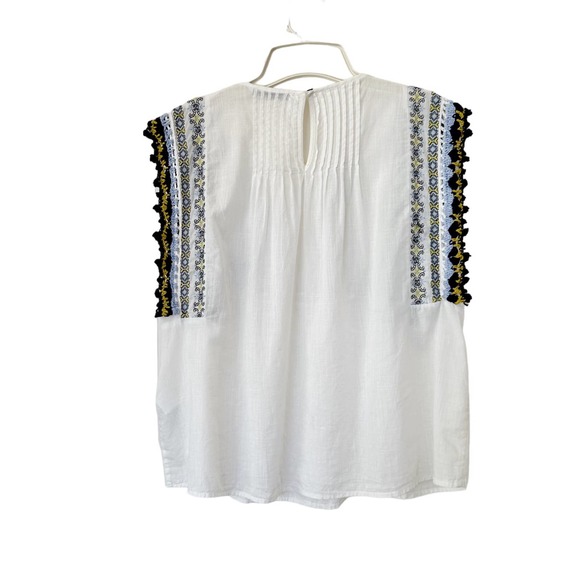 Zara Sleeveless Embroidered Top Boho Crochet Detail White Size Small - Picture 4 of 7